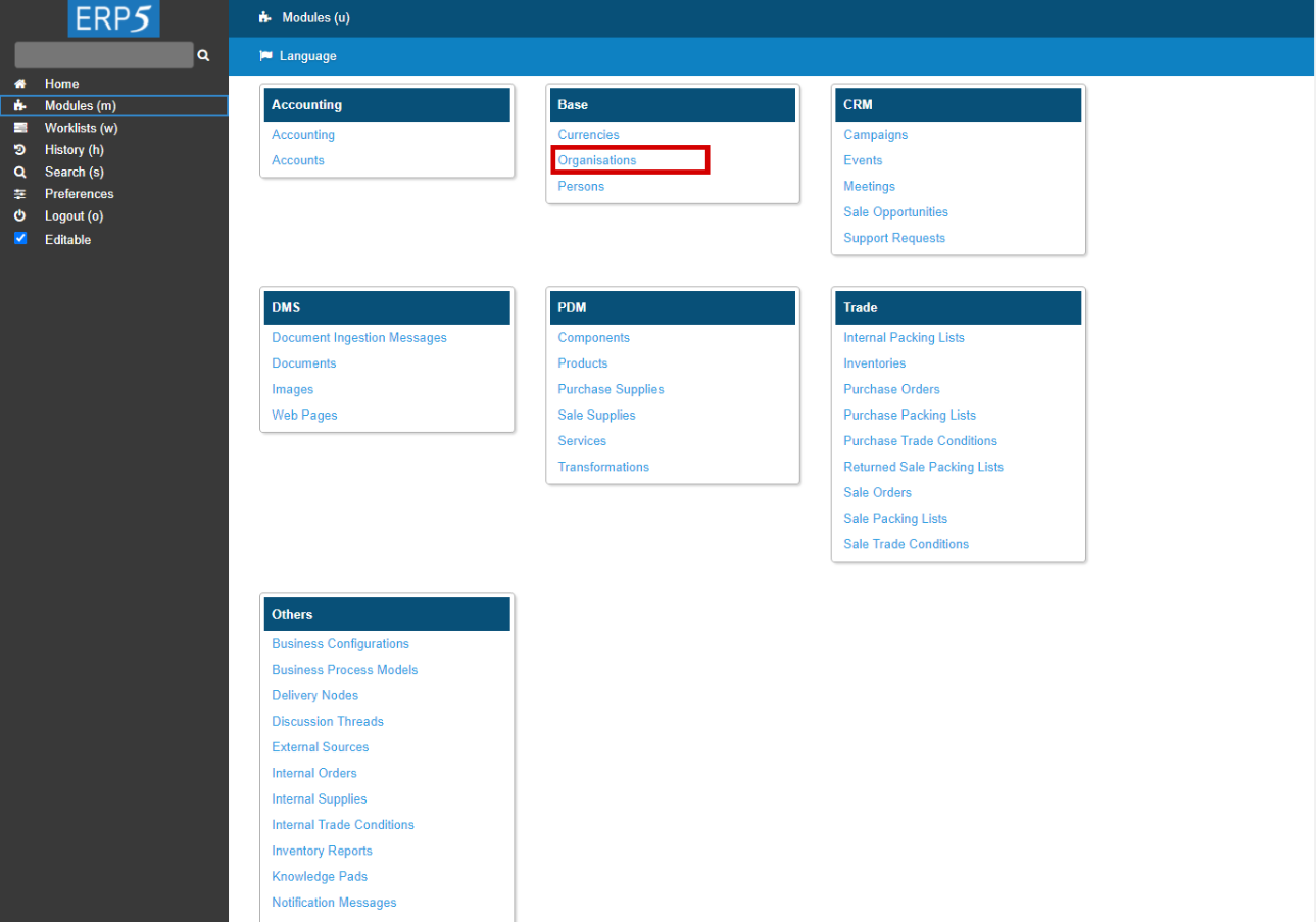 Check organisation creation: Browse the 'Organisations' database